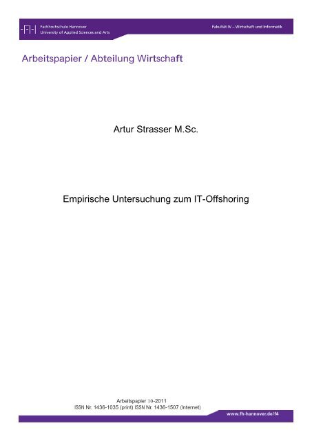 Arbeitspapier / Abteilung Wirtschaft Artur Strasser M.Sc. Empirische ...