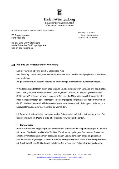 Polizeibrief - FC Erzgebirge Aue