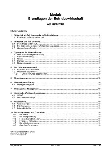 Modul: Grundlagen der Betriebswirtschaft