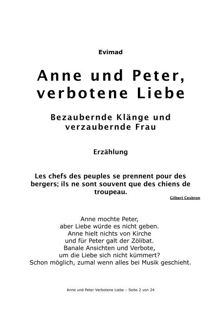 Anne und Peter Verbotene Liebe - Inhalt - fleigejo