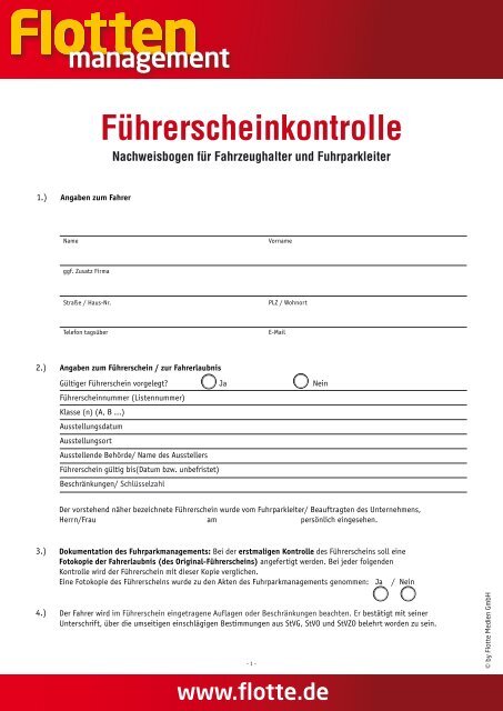 Formular zur Führerscheinkontrolle als PDF - Flotte.de
