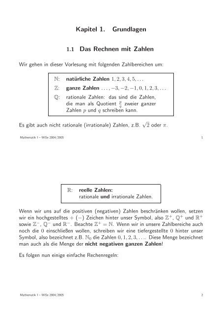 Kapitel 1. Grundlagen 1.1 Das Rechnen mit Zahlen - Mathematik für ...