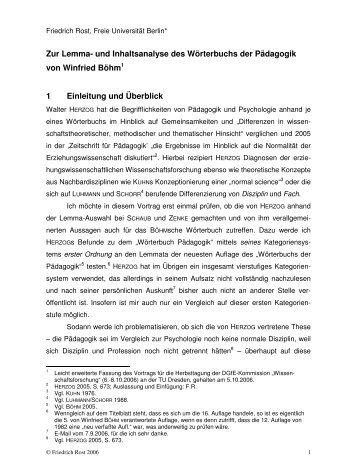 Zur Lemma- und Inhaltsanalyse des Wörterbuchs der Pädagogik ...