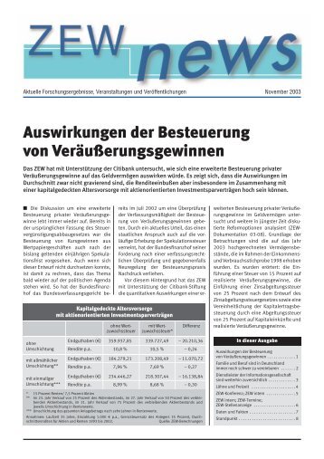 ZEWnews 11/2003 - Zentrum für Europäische Wirtschaftsforschung ...