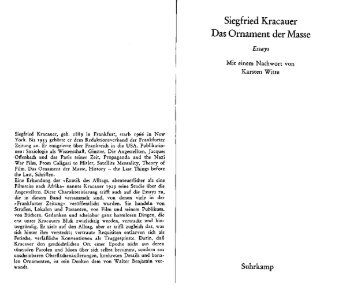 Siegfried Kracauer Das Ornament der Masse