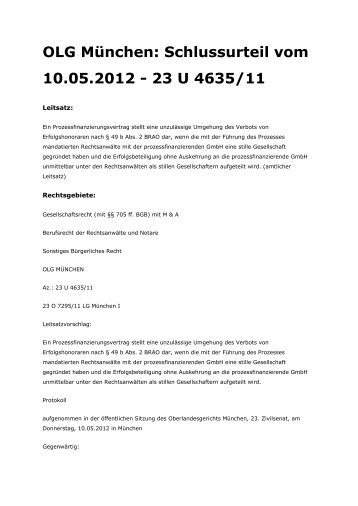 Prozessfinanzierungsverträge der Kanzlei MMG sind ... - GoMoPa