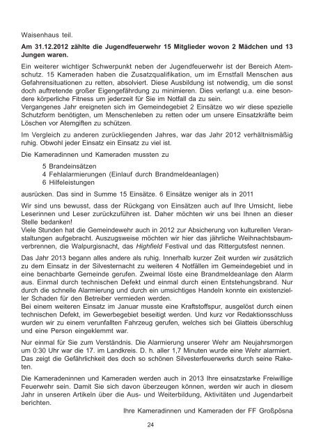 Jahresrückblick 2012 - in Grosspösna