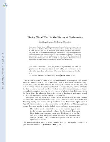 Placing World War I in the History of Mathematics