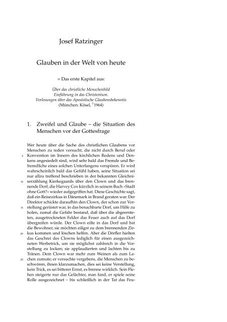 Text Josef Ratzinger Glauben In Der Welt Von Heute Hoye De