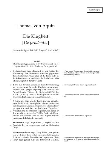 Thomas von Aquin Die Klugheit [De prudentia]