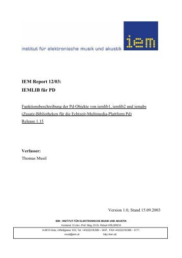 IEM Report 12/03 - Institut für Elektronische Musik und Akustik - IEM