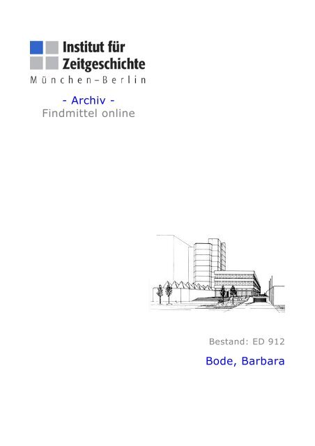 - Archiv - Findmittel online Bode, Barbara - Institut für Zeitgeschichte