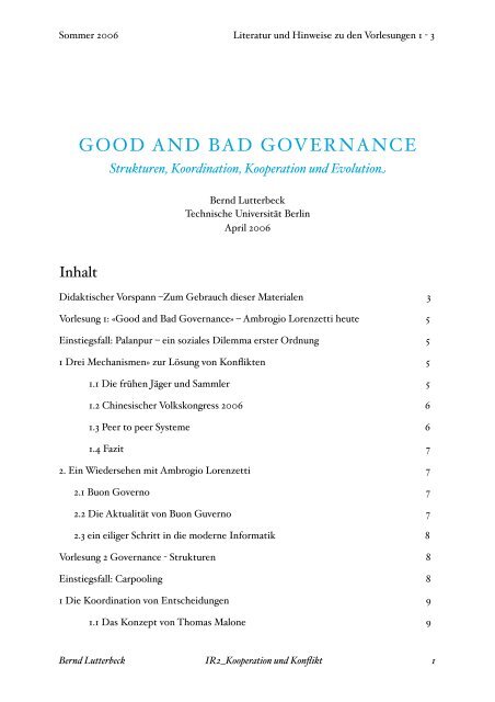 GOOD AND BAD GOVERNANCE - Informatik und Gesellschaft