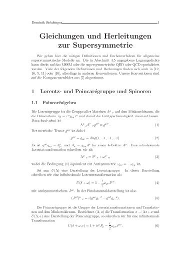 Gleichungen und Herleitungen zur Supersymmetrie