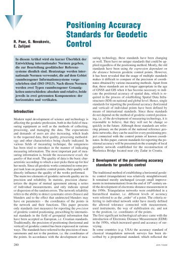 Positioning Accuracy Standards for Geodetic Control