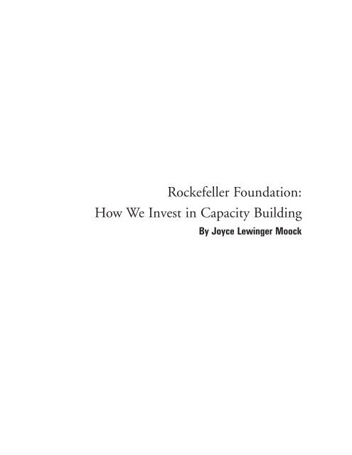 Rockefeller Foundation How We Invest In Capacity World Bank