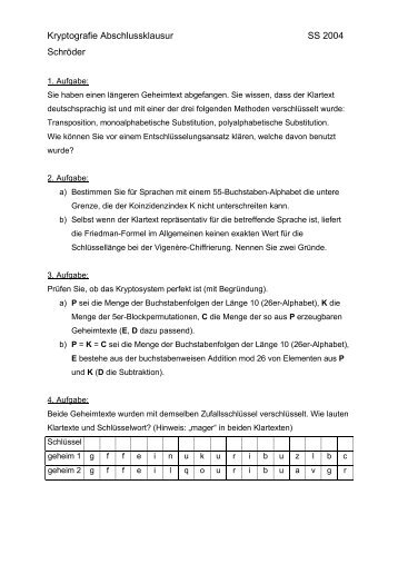 Kryptografie Abschlussklausur SS 2004 Schröder - Inforakel