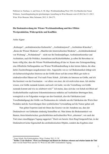 1 Die Denkmalwerdung der Wiener Werkbundsiedlung ... - TU Wien