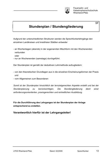 Ausbilderheft Lehrgang „Sprechfunker“ - Feuerwehr