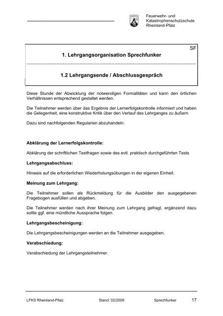 Ausbilderheft Lehrgang „Sprechfunker“ - Feuerwehr