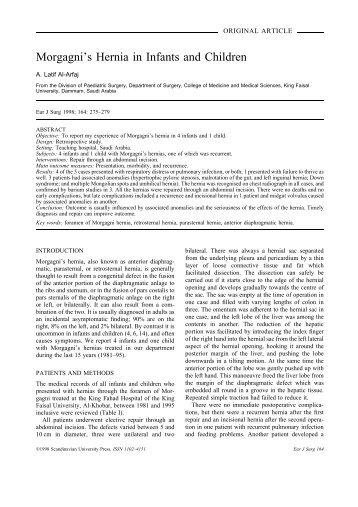 Morgagni's Hernia in Infants and Children