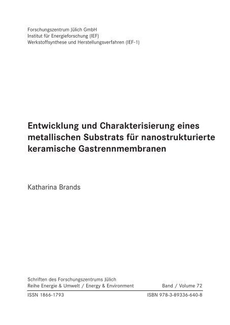 Entwicklung und Charakterisierung eines metallischen Substrats für ...