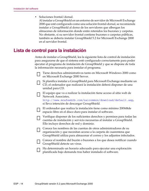 GroupShield 5.2 for Exchange 2000 Installation Guide - McAfee