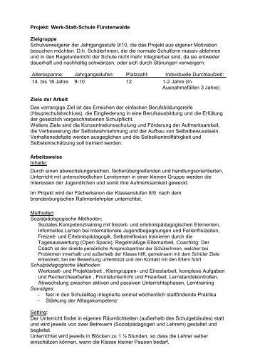 Projekt: Werk-Statt-Schule Fürstenwalde Zielgruppe ... - kobra.net