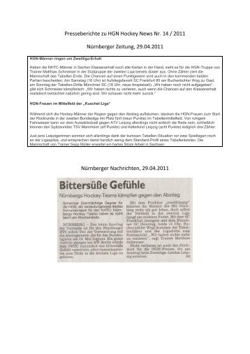 Presseberichte zu HGN Hockey News Nr. 14 / 2011 ... - HG Nürnberg