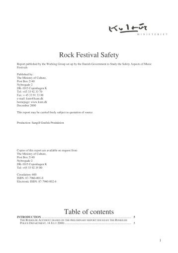 Rock Festival Safety Table of contents