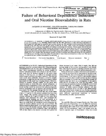 and Oral Nicotine Bioavailability in Rats - Legacy Tobacco ...