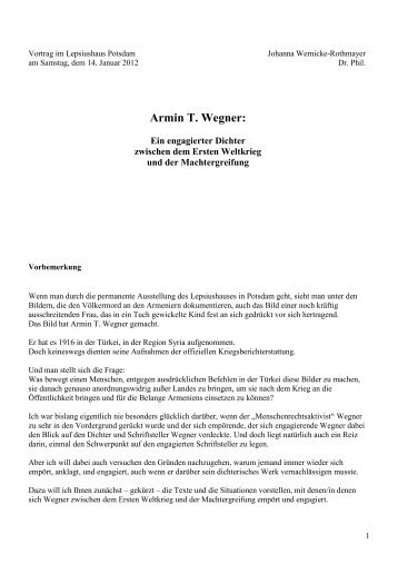 Armin T. Wegner: - LEPSIUSHAUS POTSDAM