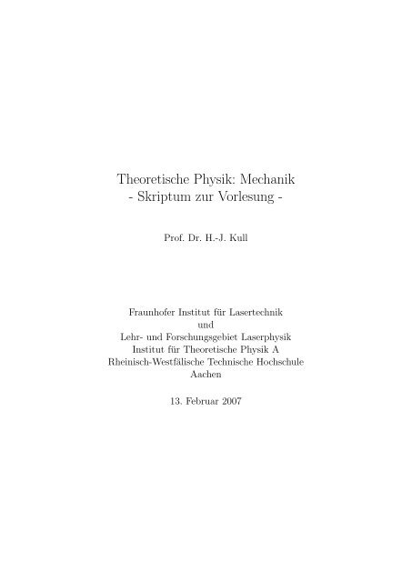 Theoretische Physik: Mechanik - Skriptum zur Vorlesung - Laserphysik