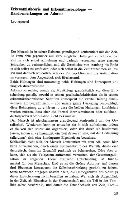 Erkenntnistheorie und Erkenntnissoziologie ... - Leo Apostel