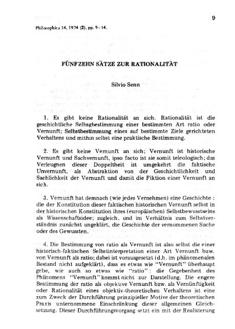 FÜNFZEHN SÄTZE ZUR RATIONALITÄT