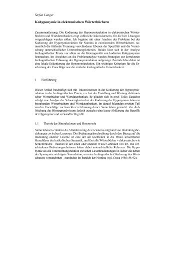 Kohyponymie in elektronischen Wörterbüchern - DWDS