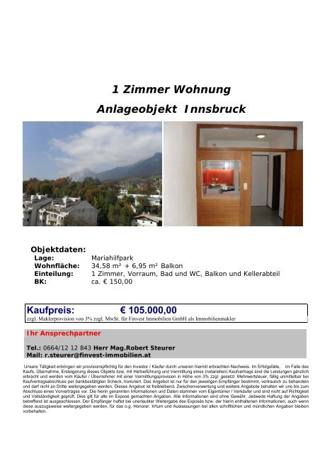 1 Zimmer Wohnung Anlageobjekt Innsbruck