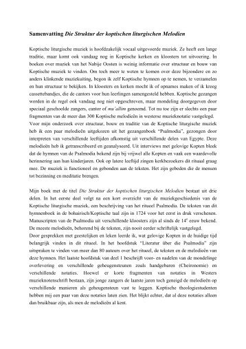 Samenvatting Die Struktur der koptischen liturgischen Melodien
