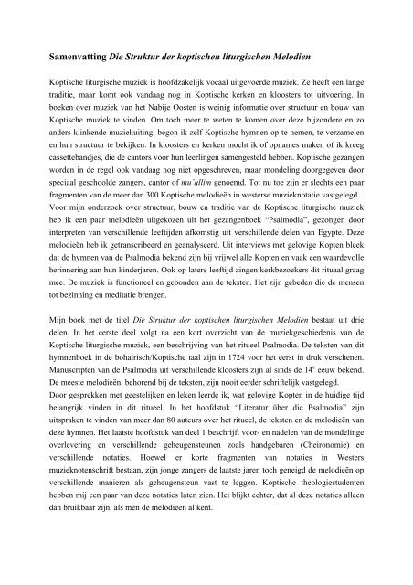 Samenvatting Die Struktur der koptischen liturgischen Melodien