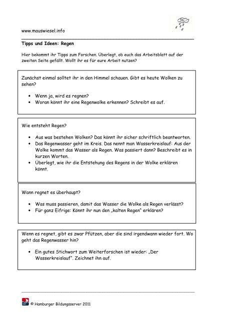 Tipps Und Ideen Regen Bildungsserver Hessen