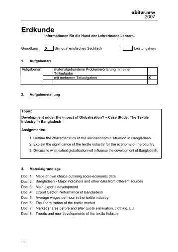 Abitur-Aufgabenbeispiel Erdkunde bilingual (englisch)