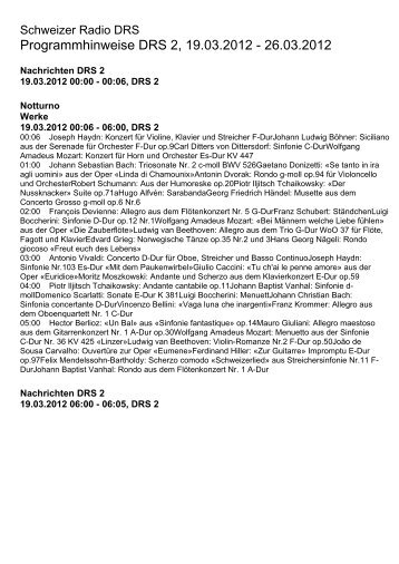 Programmhinweise DRS 2, 19.03.2012 - Schweizer Radio und ...