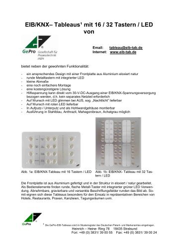 EIB/KNX– Tableaus¹ mit 16 / 32 Tastern / LED von