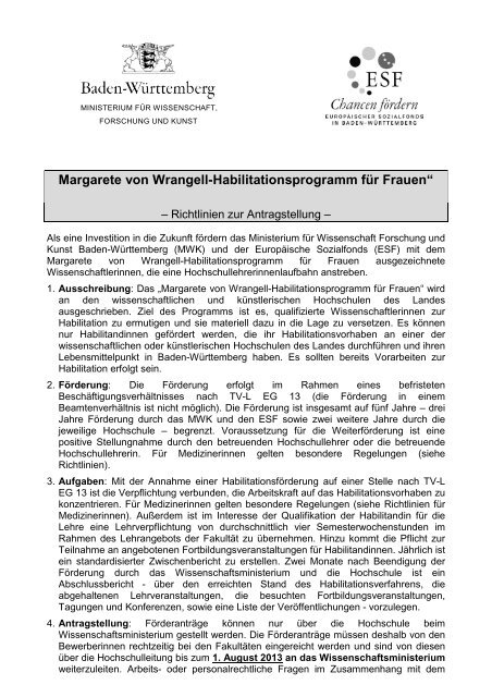 Richtlinien [PDF 79 KB] - Ministerium für Wissenschaft, Forschung ...