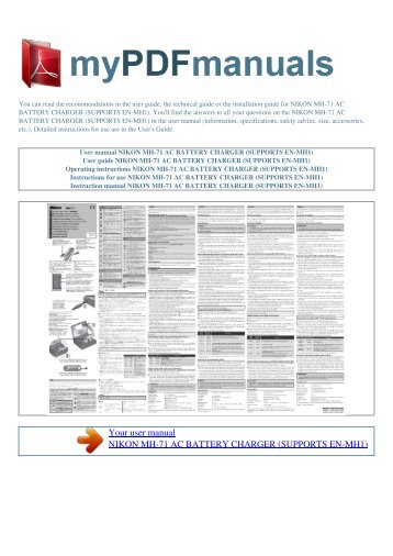 User manual NIKON MH-71 AC BATTERY CHARGER (SUPPORTS ...
