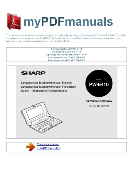 User Manual Sharp Pw E410 My Pdf Manuals