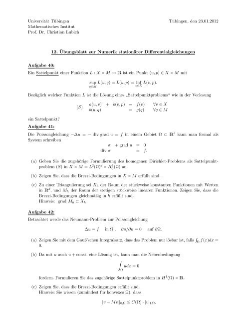 Blatt 12 - Universität Tübingen