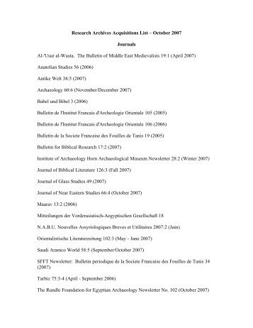 Research Archives Acquisitions List – October 2007 Journals Al ...