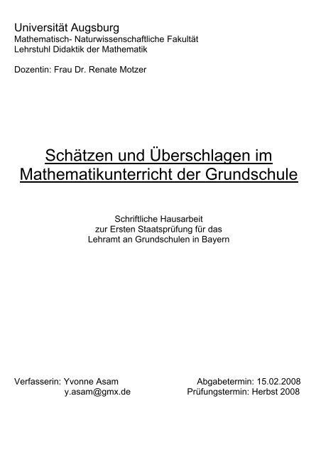 Schätzen und Überschlagen im Mathematikunterricht der Grundschule