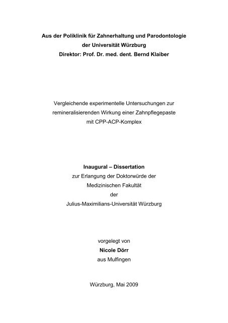 Prof. Dr. med. dent. Bernd Klaibe - OPUS - Universität Würzburg